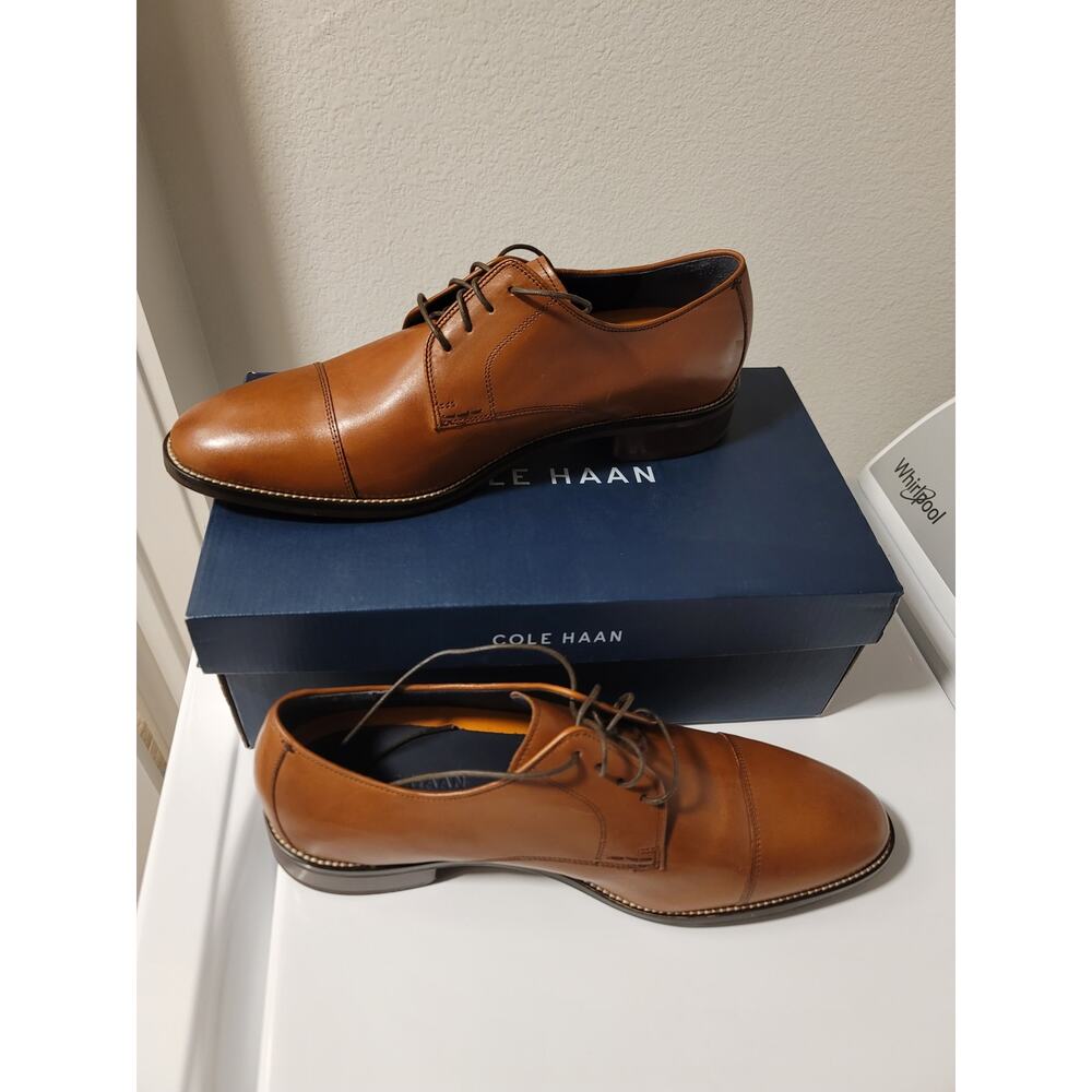 Men's Cole Haan Lenox Cap Toe Oxfords in British Tan - Picture 3 of 8